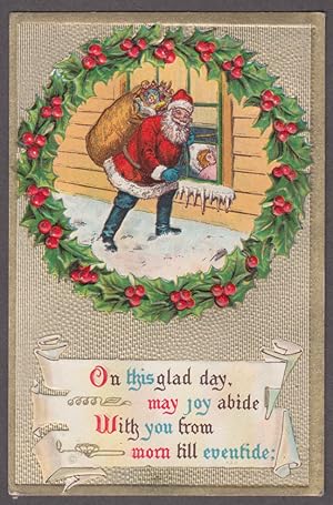 Imagen del vendedor de Santa Claus Christmas postcard 1910 enters sleeping girl's window; wreath motif a la venta por The Jumping Frog