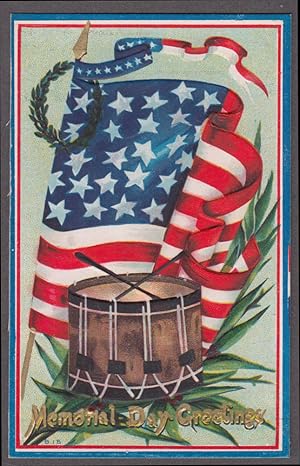 Bild des Verkufers fr Memorial Day Greetings Stars & Stripes & drum postcard c 1910 zum Verkauf von The Jumping Frog
