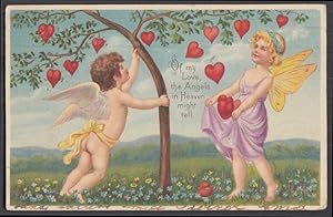 Image du vendeur pour Of my Love tell Valentine postcard 1906 Cupid shakes heart tree for Angel mis en vente par The Jumping Frog