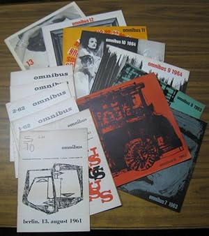 Seller image for Omnibus. - Konvolut mit 14 Nummern der Jahre 1961 bis 1966. - Enthalten: 1961, Nummern 6 und 7 / 1962: 1, 2, 3, Doppelheft 4-5 und Nummer 6 / 1963: No. 7 und 8 / 1964: Nummer 9 und 10 / 1965: Hefte 11 und 12 / 1966: Nummer 13. - Braunschweiger Studentenzeitung. - Aus dem Inhalt: Berlin, 13. August 1962 ( Mauerbau ) / Albert Camus - Was ist Absurdes ? / Sollen Parteien diktieren ? - Keine Partei Diktatur / Student und Kirche / Polnisches Theater in Braunschweig / Braunschweiger Musikleben / Marx ante portas / Kritische Abstze zur Documenta 1964 / Vom gttlichen Professor - Ein Gesprch mit Sybil Moholy-Nagy. for sale by Antiquariat Carl Wegner