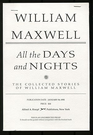 Bild des Verkufers fr All the Days and Night: The Collected Stories of William Maxwell zum Verkauf von Between the Covers-Rare Books, Inc. ABAA