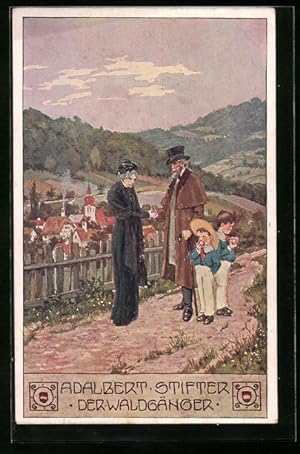 Bild des Verkufers fr Knstler-Ansichtskarte Ernst Kutzer: Adalbert Stifter, der Waldgnger, Familienaufflug zum Verkauf von Bartko-Reher
