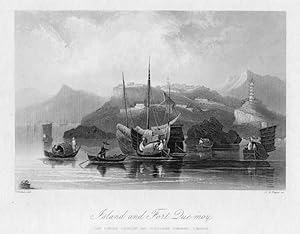 ISLAND AND FORT QUE-MOY IN CHINA After C GRAHAM Engraved by PAYNE,1858 Steel engraving