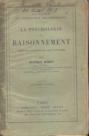 Image du vendeur pour LA PSYCHOLOGIE DU RAISONNEMENT RECHERCHES EXPRIMENTALES PAR L'YPNOTISME. mis en vente par Books Never Die