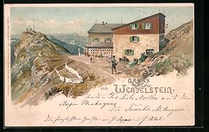 Künstler-Ansichtskarte Edward Theodore Compton: Wendelsteinhaus, Berghütte mit Panorama