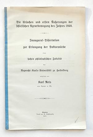 Bild des Verkufers fr Die Ursachen und ersten uerungen der schlesischen Agrarbewegung des Jahres 1848. Inaugural-Dissertation zum Verkauf von Buch- und Kunst-Antiquariat Flotow GmbH