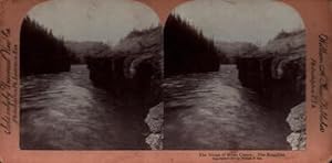 The Gorge of Miles Canyon, The Klondike: Sold only by Universal View Co. (Stereograph).