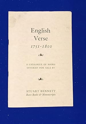 Seller image for Catalogue X. English verse 1751-1800. [Stuart Bennett, bookseller's catalogue ] for sale by Wykeham Books