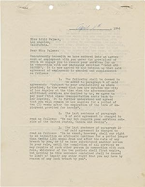 Seller image for Cloak and Dagger (Original contract agreement for the 1946 film, signed by Lilli Palmer) for sale by Royal Books, Inc., ABAA