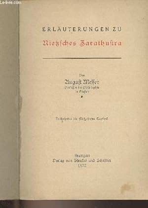 Seller image for Erluterungen zu Nietzsches Zarathustra for sale by Le-Livre