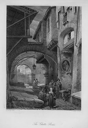 VIEW OF THE GHETTO IN ROME ITALY After LOUIS HAGHE Engraved by HUNT,1875 Steel Engraving