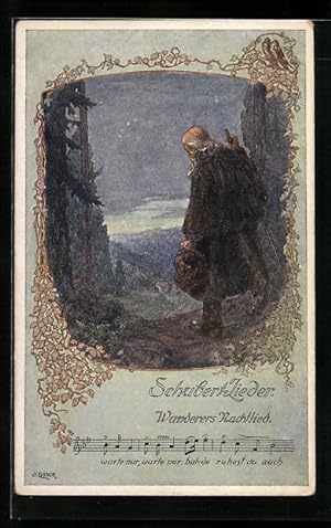 Bild des Verkufers fr Knstler-Ansichtskarte sign. Elsner: Wanderers Nachtlied, Alter Mann bei nchtlicher Wanderung zum Verkauf von Bartko-Reher