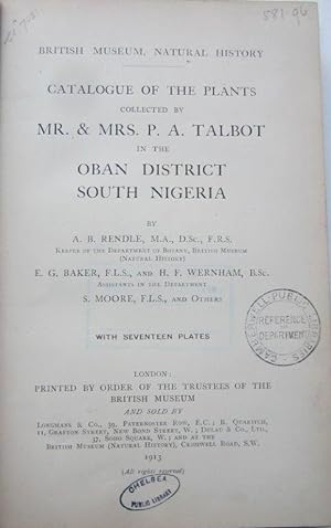 Image du vendeur pour Catalogue of the Plants Collected by Mr and Mrs P.A. Talbot in the Oban District of South Nigeria mis en vente par K Books Ltd ABA ILAB