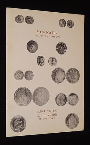 Image du vendeur pour Htel des ventes de Saint-Brieuc - 30 avril 1978 : Monnaies antiques argent et bronze, monnaies royales franaises en or et en argent, monnaies franaises du systme dcimal en or et en argent, etc. mis en vente par Abraxas-libris