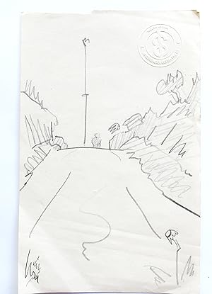Sven Berlin drawing in pencil of a figure approaching the top of a hill Original Drawing