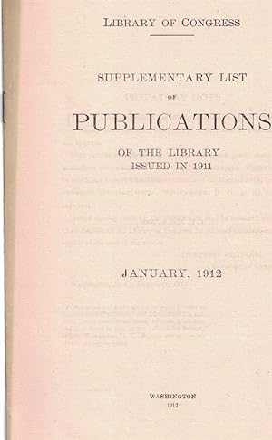 Bild des Verkufers fr Library of Congress. Supplementary List of References of Publications of the Library Issued in 1911 zum Verkauf von Crossroad Books