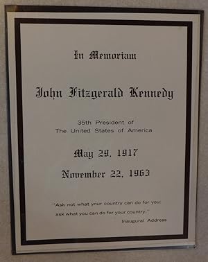 MEMORIAM CARD JOHN FITZGERALD KENNEDY NOVEMBER 22 1963