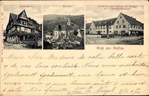 Bild des Verkufers fr Ansichtskarte / Postkarte Andlau Elsass Bas Rhin, Altes Haus, Kirche, Gasthaus zum Ochsen, Richard Brunnen - Inh.: E. Ngel zum Verkauf von akpool GmbH