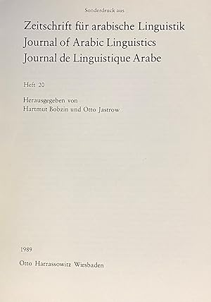 Bild des Verkufers fr Zeitschrift fur arabische linguistik. Journal of Arabic Linguistic, Heft 20, 1989. In Memoriam Theodore Prochazka. zum Verkauf von FOLIOS LIMITED