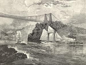 SUSPENSION BRIDGE AT LOW TIDE IN ST JOHN NEW BRUNSWICK,VIEW OF FREDERICKTON FROM THE RIVER,Histor...