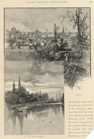 LANDSCAPE VIEW OF GUELPH ONTARIO,VIEW ON THE SPEED RIVER,Historical Picturesque Canada,1882 print