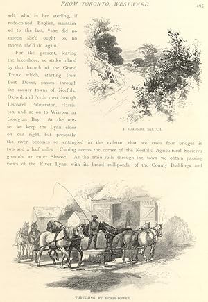 THRESHING WITH HORSES,Historical Picturesque Canada,1882 vignette prints