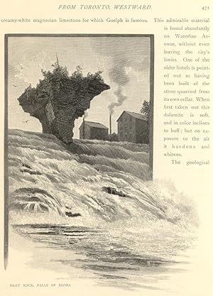 ISLET ROCK FALLS OF ELORA Picturesque Canada,1882 print