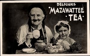 Ansichtskarte / Postkarte Delicoius Mazawettee Tea, Old folks at home, Tee-Werbung, Oma und Enkel...