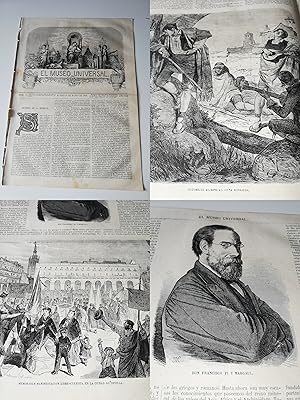 EL MUSEO UNIVERSAL N°12, marzo 1869. Grabados: Manifestación libre cultista de Sevilla, costumbre...