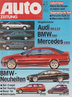 Auto Zeitung: Jan 91, Nr.3: Audi 100 2.3 E, BWM 520i, Mercedes 230E, BMW- Neuheiten,