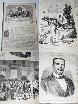 EL MUSEO UNIVERSAL. Nº6, febrero 1869. Grabados: Demostración contra el Nuncio, combate en Málaga?