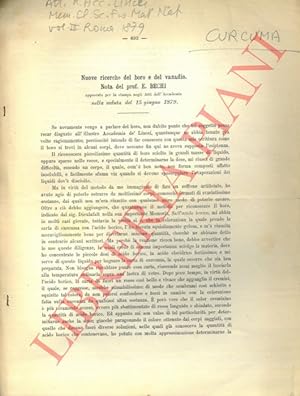 Bild des Verkufers fr Nuove ricerche del boro e del vanadio. zum Verkauf von Libreria Piani