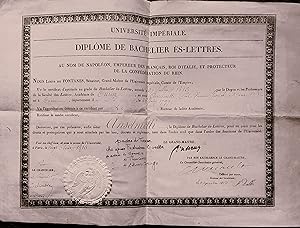 Université Impériale Diplome de Bachelier ès-lettres Paris 1813