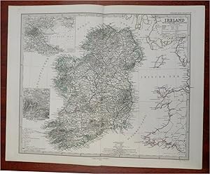 Ireland Dublin Killarney Lakes Cork Galway Belfast 1875 Petermann detailed map