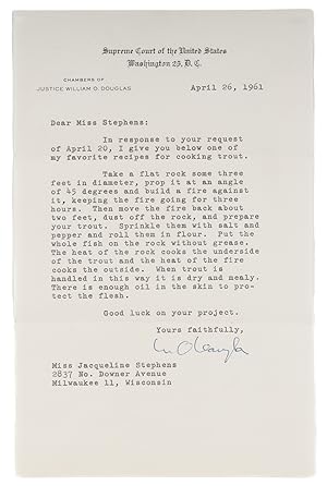 Typed Letter, Signed, On US Supreme Court Letterhead, April 26, 1961