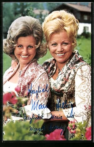 Seller image for Ansichtskarte Musikduo Maria und Margot Hellwig vor Alpenhaus, Autograph for sale by Bartko-Reher