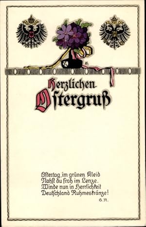 Ansichtskarte / Postkarte Glückwunsch Ostern, Wappen, Zweibund, Blumen, Gedicht