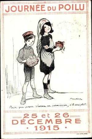 Künstler Ansichtskarte / Postkarte Poulbot, Journee de Poilu, 25 et 26 Decembre 1915, Kinder samm...