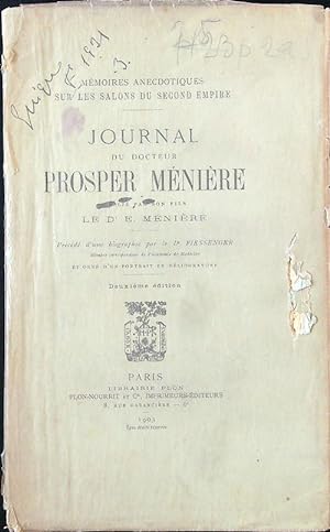 Bild des Verkufers fr Journal du Docteur Prosper Meniere zum Verkauf von Librodifaccia
