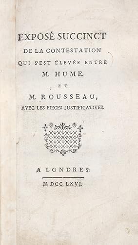 Seller image for Expos Succinct de la Contestation qui s'est leve entre M. Hume et M. Rousseau, avec les pices justificatives. for sale by Librairie HATCHUEL