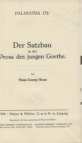 Seller image for Der Satzbau in der Prosa des jungen Goethe for sale by avelibro OHG