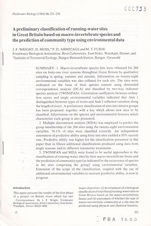 Seller image for A preliminary classification of running-water sites in Great Britain for sale by Clivia Mueller