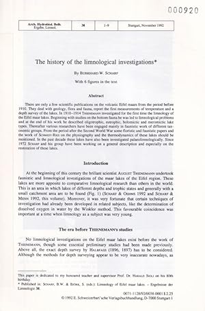 Immagine del venditore per The history of the limnolgical investigations venduto da Clivia Mueller