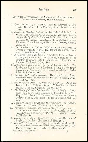 Bild des Verkufers fr Positivism. An uncommon original article from the North British Review, 1868. zum Verkauf von Cosmo Books