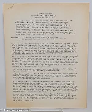 Esperanto Workshop; San Francisco State University, November 10, 11, 12, 1972