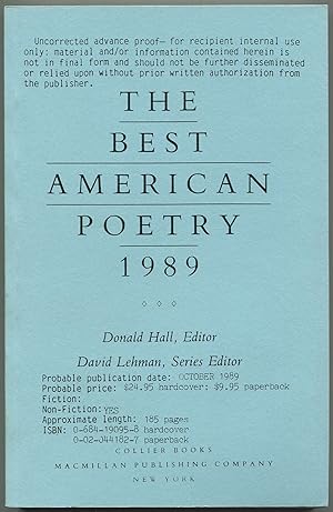 Immagine del venditore per The Best American Poetry 1989 venduto da Between the Covers-Rare Books, Inc. ABAA