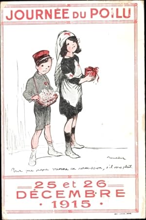 Künstler Ansichtskarte / Postkarte Poulbot, Journee de Poilu, 25 et 26 Decembre 1915, Kinder samm...