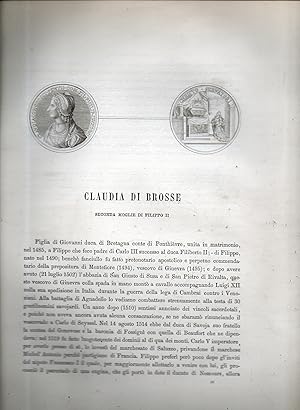 Imagen del vendedor de Claudia di Brosse. Seconda moglie di Filippo II. Filiberto II il bello. VIII Duca di Savoja. Violante Luigia di Savoja. Moglie di Filiberto II. a la venta por Libri Antichi e Rari di A. Castiglioni