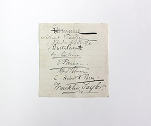 Seller image for A Signed paper by Sir Isidor George Henschel, Albert Anthony Visetti, Sir Walter Parratt , Ernst Pauer , Sir Charles Hubert Hastings Parry, Franklin Taylor and three others. for sale by Lasting Words Ltd