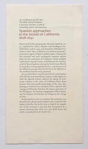 Seller image for Spanish Approaches to the Island of California, 1628-1632 [prospectus] for sale by George Ong Books